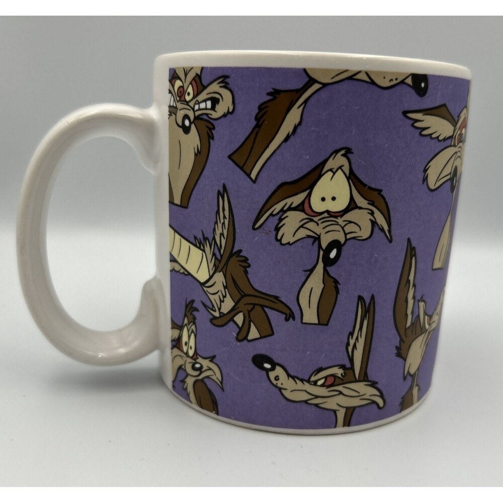 Vintage Many Faces of Wile E. Coyote Coffee Mug- Applause Inc. - Purple